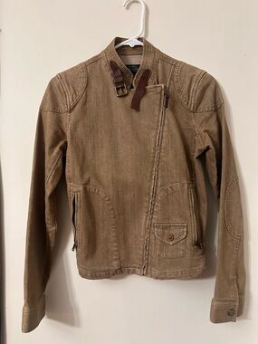 Women’s Ralph Lauren Tan Asymmetrical Zip Jacket with Buckle Collar